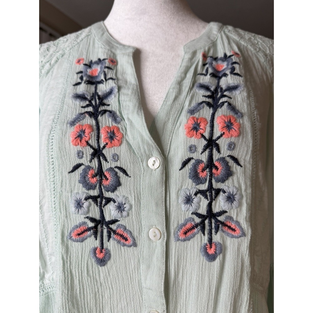 Flutter & Kick Maternity Tunic Mint Embroidered Lace Cotton Floral Cottagecore